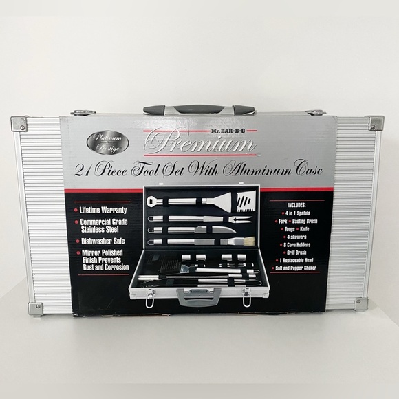 Mr. Bar-B-Q 21-Piece Stainless Steel BBQ Tool Set with Aluminum Case – Brand New - Picture 1 of 4